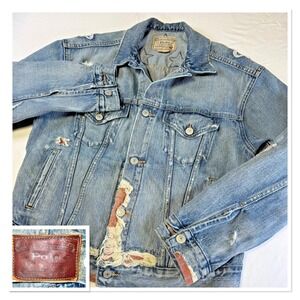 Vintage Distressed Polo Ralph Lauren Denim Trucker Jacket Women's Size Medium